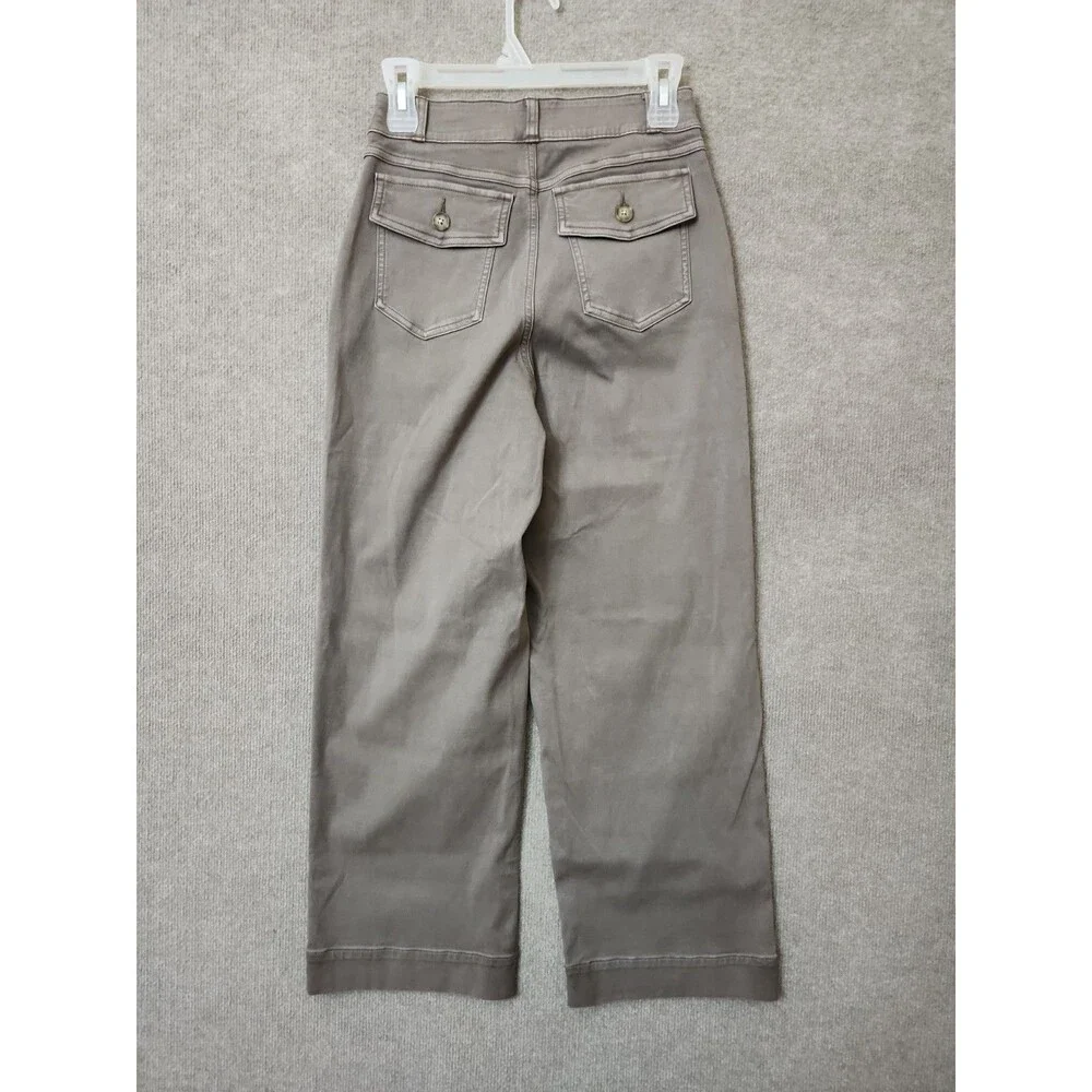 SPANX Supersmooth Stretch Twill Wide Leg Cropped Pants Womens S Smoke Pull On